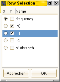 table selection dialog